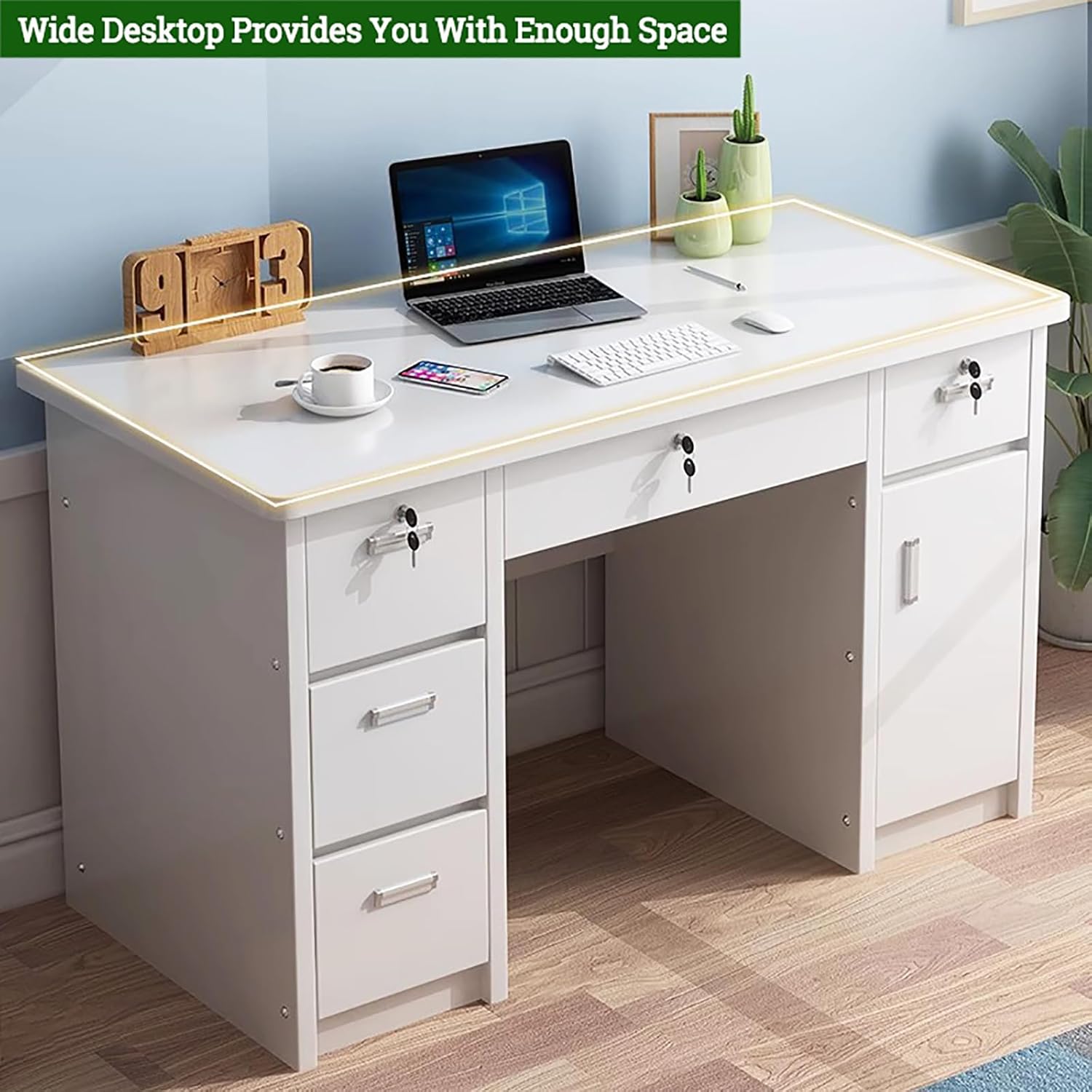Home Office Writing Desk with Drawers,Wooden Computer Desk Vanity Desk Study Table Desk with Storage,Modern Workstation Small Desk for Bedroom Living Room(47.2" L x 23.6" W x 29.5" H, Gray)