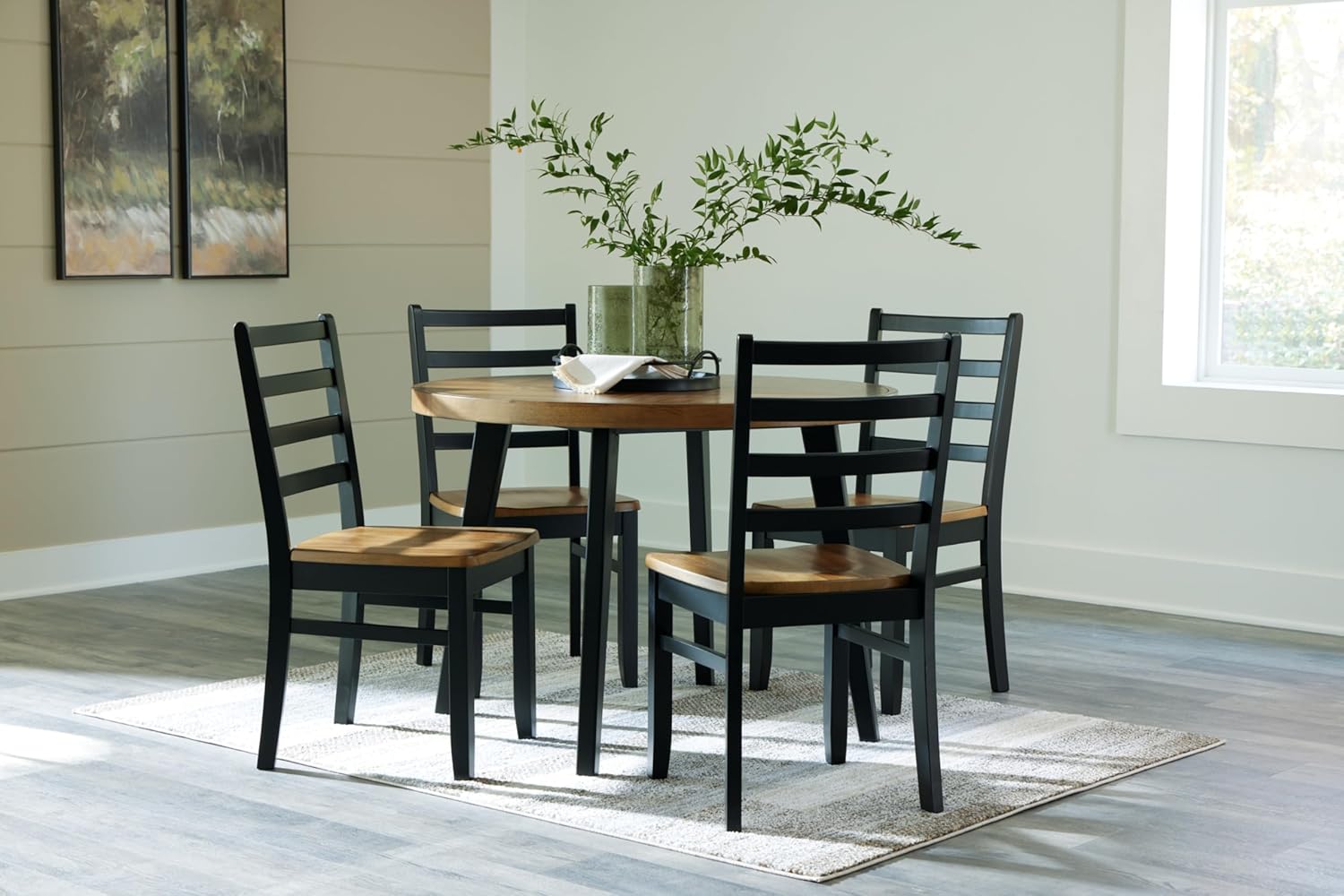 Signature Design by Ashley Blondon Dining Table and 4 Chairs, Set of 5, 42" W x 42" D x 30" H, Black & Light Brown