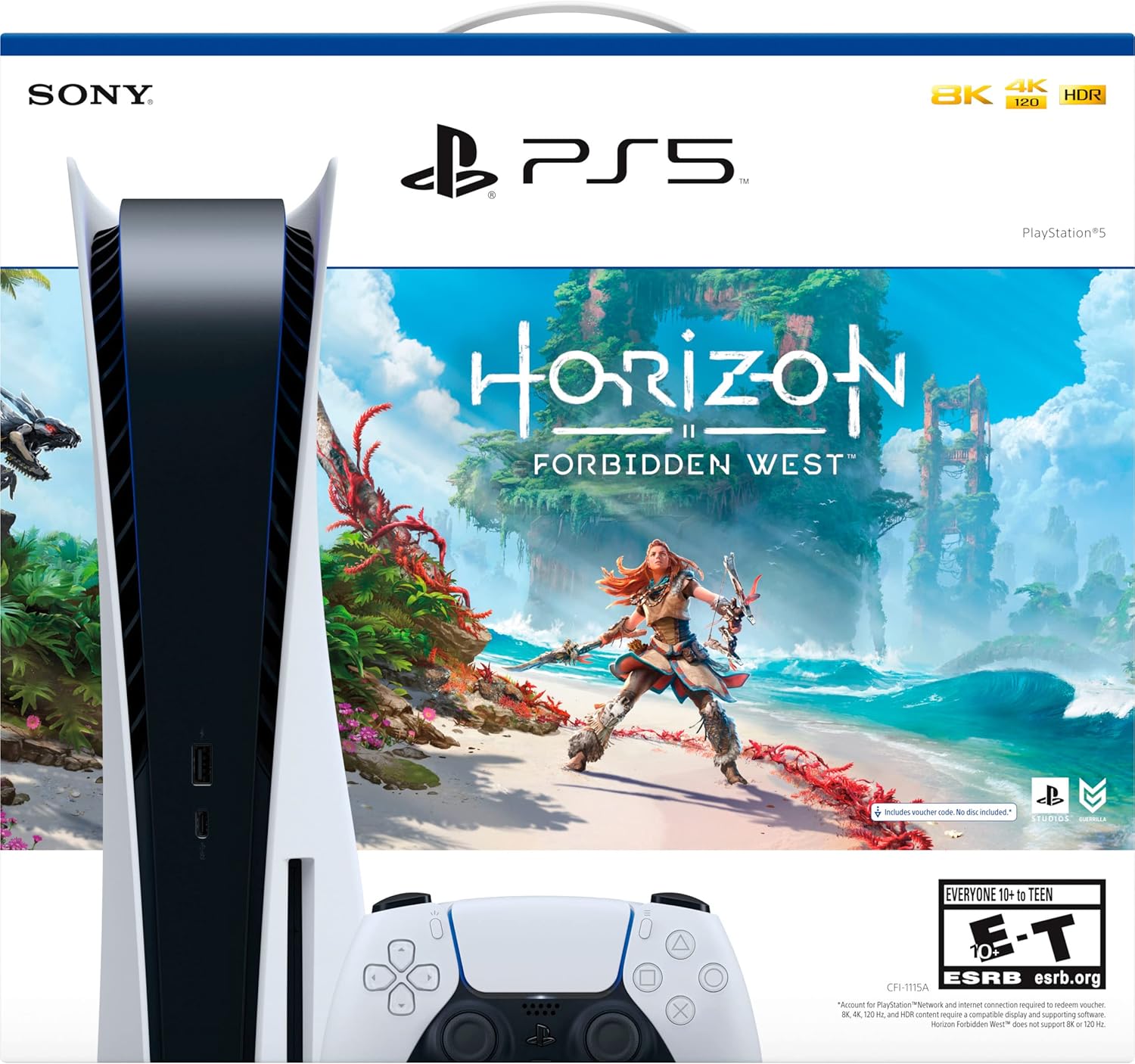 Sony PS5 Playstation 5 Disc Version Console Horizon Forbidden West Bundle - 16GB GDDR6 RAM, 825GB SSD, 4K Blu-ray player, WiFi 6, Bluetooth 5.1, Ethernet, 4K and HDR, Tempest 3D AudioTech