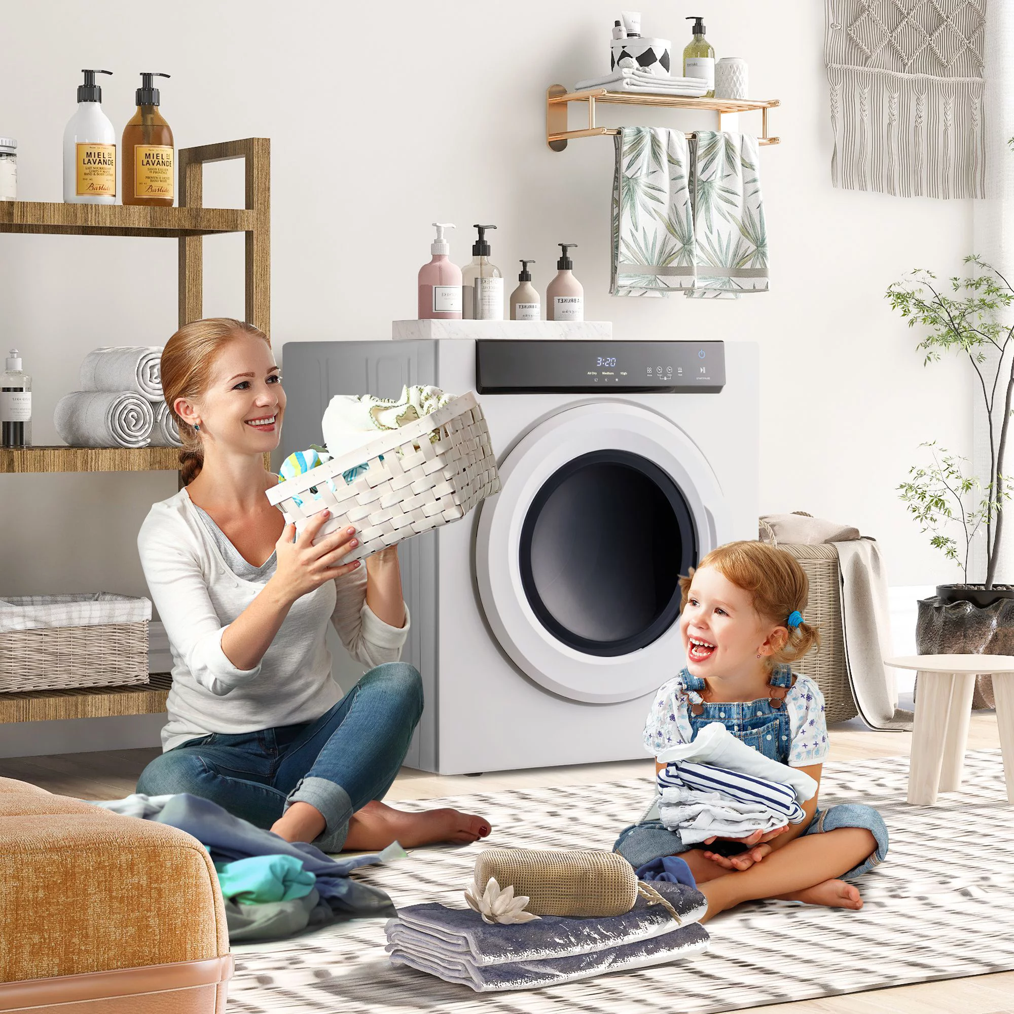 Electric Portable Clothes Dryer, Front Load Laundry Dryer with Touch Screen Pane and Stainless Steel Tub for Apartments, Dormitry and RVs