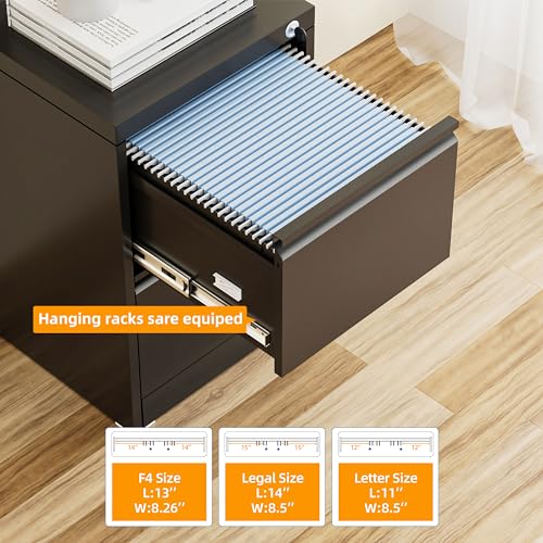 INTERGREAT 4 Drawers File Cabinet with Lock, 18" D Vertical Filing Cabinet for Home Office, Metal Black File Cabinet for Hanging Letter/F4/A4/Legal Folders, Easy Assemble
