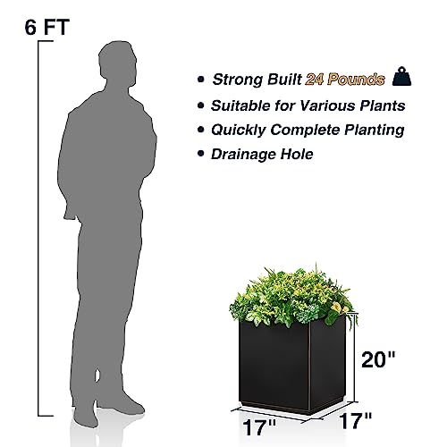 Metallic Heavy Planter Box for Outdoor or Indoor, Large Square Planter, Cube Planter for Tall Trees, Plants, Flowers 21Lx21Wx24H 35Pounds Pure White