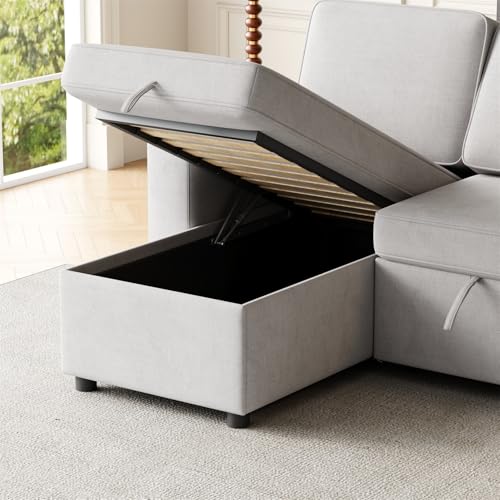 85.8" Sleeper Sectional Sofa, 2 in 1 Pull Out Sofa Bed with Storage Chaise, L-Shaped Sofa Couch with Pull Out Bed with Charging Port for Living Room (Black)