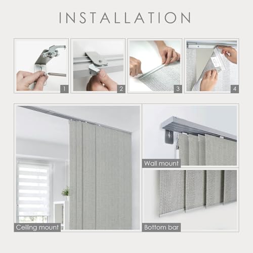 GoDear Design Adjustable Sliding Track Vertical Blinds 45.8"- 86" W x 96" H, Extendable Blinds for Windows, Hanging Room Dividers Walls, Closet Doors, Trimmable Woven Fabric Panel Shades, Summer