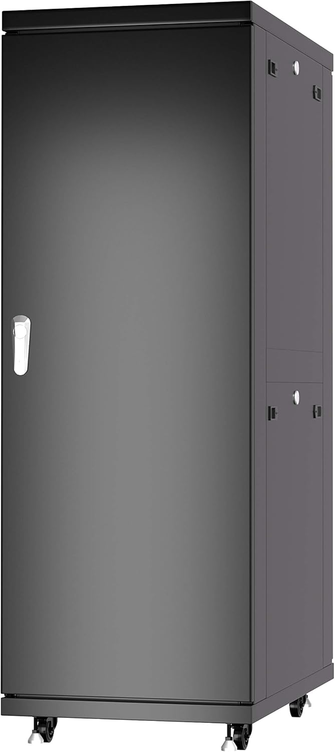 Sysracks Server Rack 42U Network Enclosure 39 inch Deep Data Cabinet on Wheels - Fully Locking Network Rack - Thermostat - LCD Screen - Power Strip