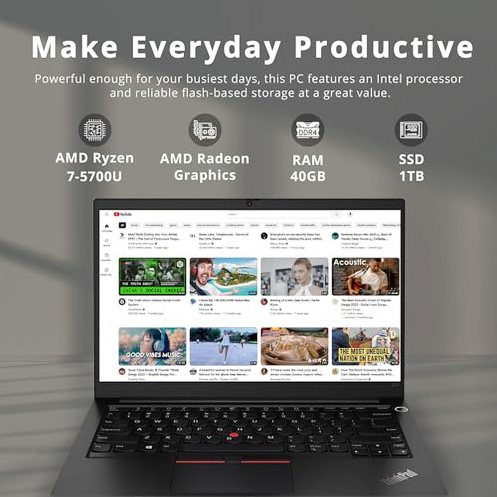 LENOVO Thinkpad E14 14" FHD Business Laptop, AMD Ryzen 7 5700U, 40GB RAM, 1TB SSD, AMD Radeon Graphics, Backlit Keyboard, 720p HD Camera, Windows 11 Pro, Black, 32GB Hotface USB Card