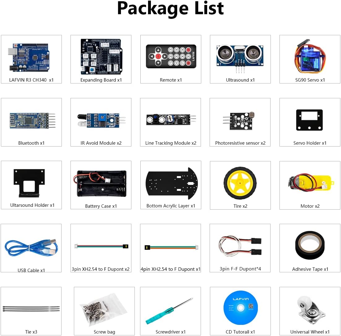 LAFVIN Smart Robot Car 2WD Chassis Kit V2 Ultrasonic Module,Line Tracking Module,IR Remote Control Compatible with Arduino IDE