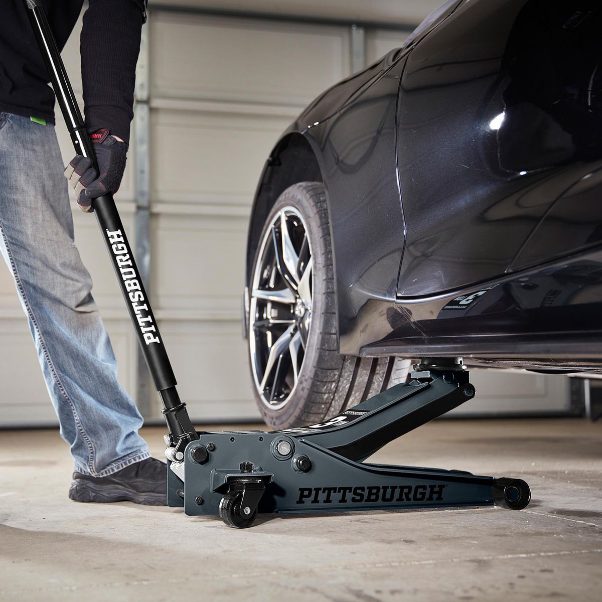 PITTSBURGH 3 Ton Low-Profile Floor Jack with RAPID PUMP, Slate Gray
