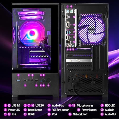 LXZ Desktop PC Computer AMD Ryzen 7-5700G 8 core 3.9GHz, 16G DDR4 RAM, 512GB NVME SSD, Tower Computer with Power Supply 400W for Home and Office (White)