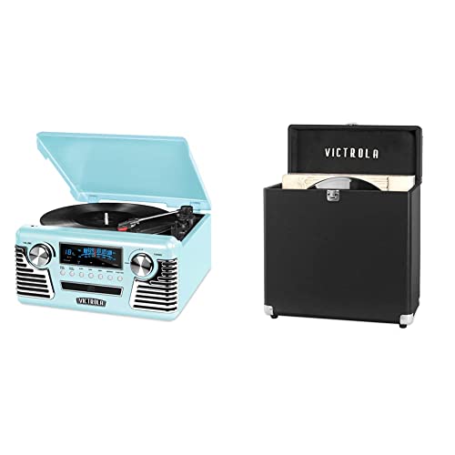 Victrola Haley Retro Bluetooth Record Player & Multimedia Center with Built-in Speakers - 3-Speed Turntable, CD Player, AM/FM Radio, 3.5mm Aux-In, Wireless Music Streaming, Black