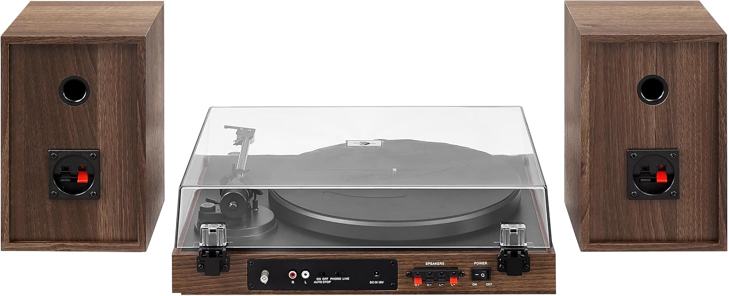 Crosley C72 2-Speed Belt-Drive Bluetooth Turntable Record Player with 80W Speakers and Carbon Fiber Tonearm, Walnut