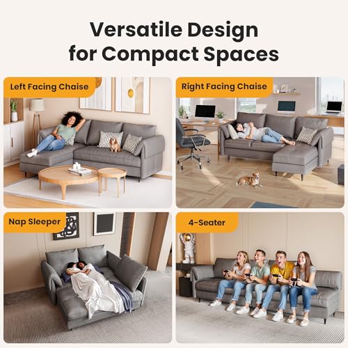 Small Sectional Couch with Storage - Convertible 3-Seater L-Shaped Sofa with Reversible Chaise for Living Room, Apartment, Small Spaces, Beige