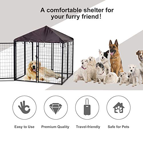 PawHut 4.6' x 4.6' x 5' Dog Kennel Outside, Welded Wire Outdoor Dog Kennel Run with Waterproof & UV Resistant Cover, for S&M Breeds, Chickens, Ducks, Black