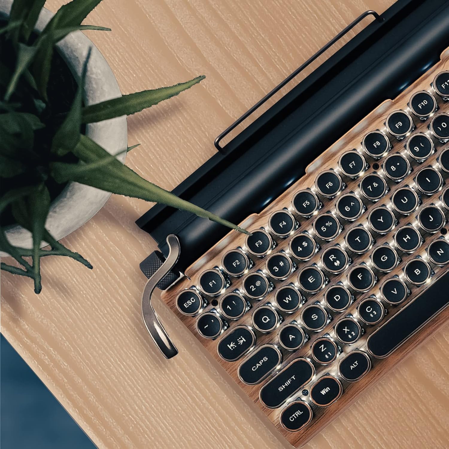 Retro Keyboard Wireless Electric Typewriter with Bluetooth 5.0 Punk Mechanical Gaming Keyboard Classical Round 83 Keys Applied to Desktop PC, Laptop Mac, Mobile Phone Adjustable Stand