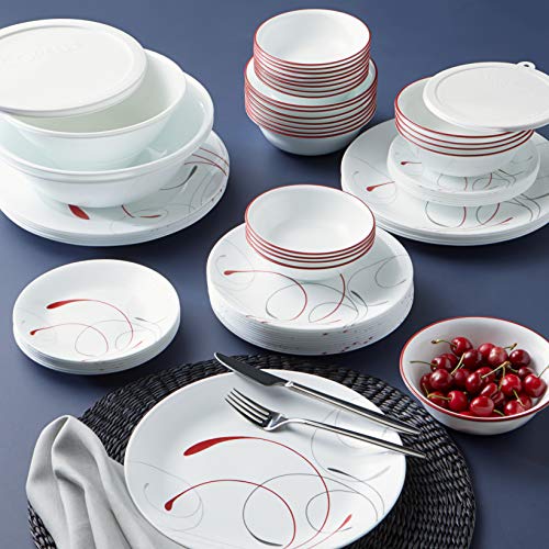 Corelle Vitrelle 78-Piece Service for 12 Dinnerware Set, Triple Layer Glass and Chip Resistant, Lightweight Round Plates and Bowls Set, Mystic Gray