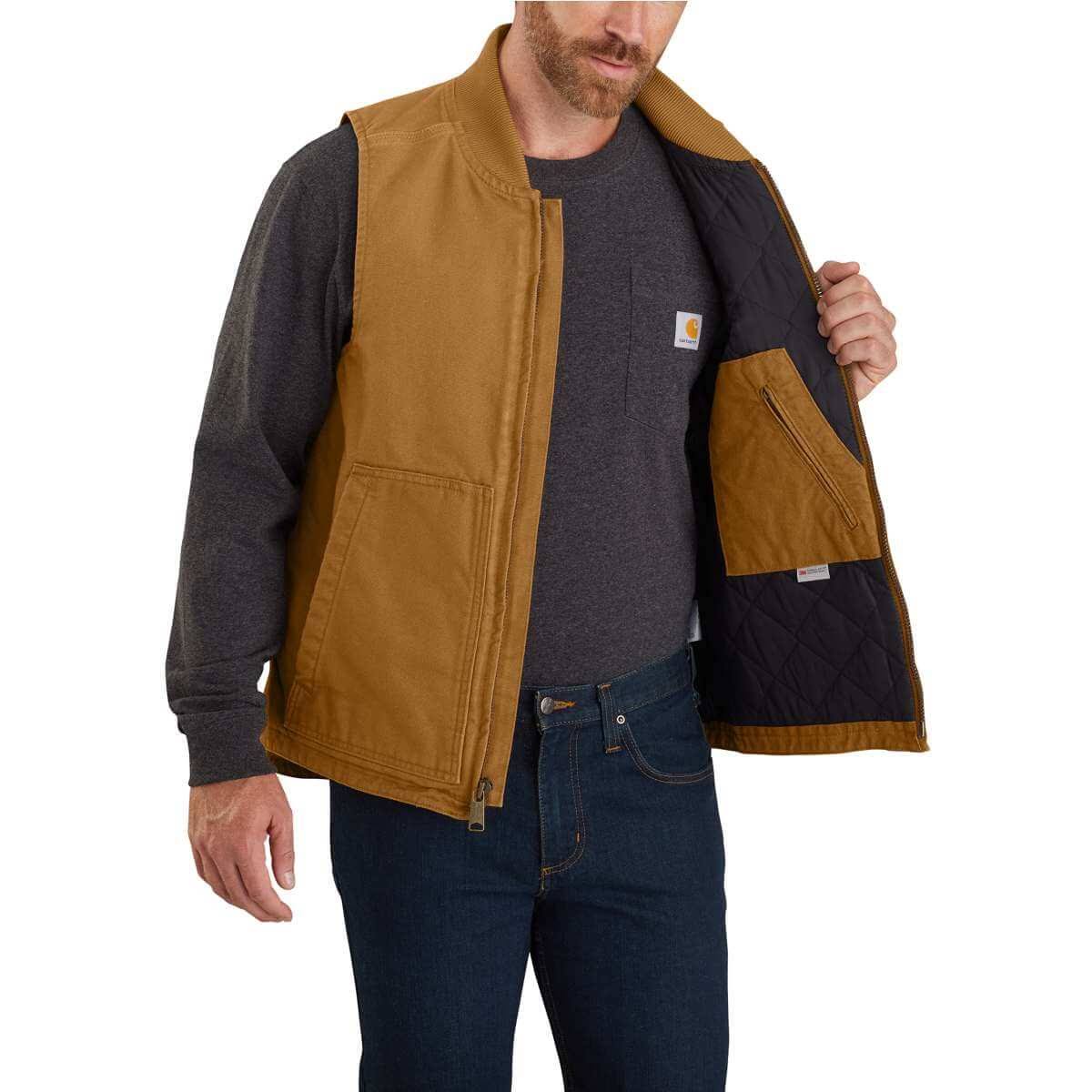 Carhartt Washed Duck Insulated Rib Collar Vest | Dark Brown | Large