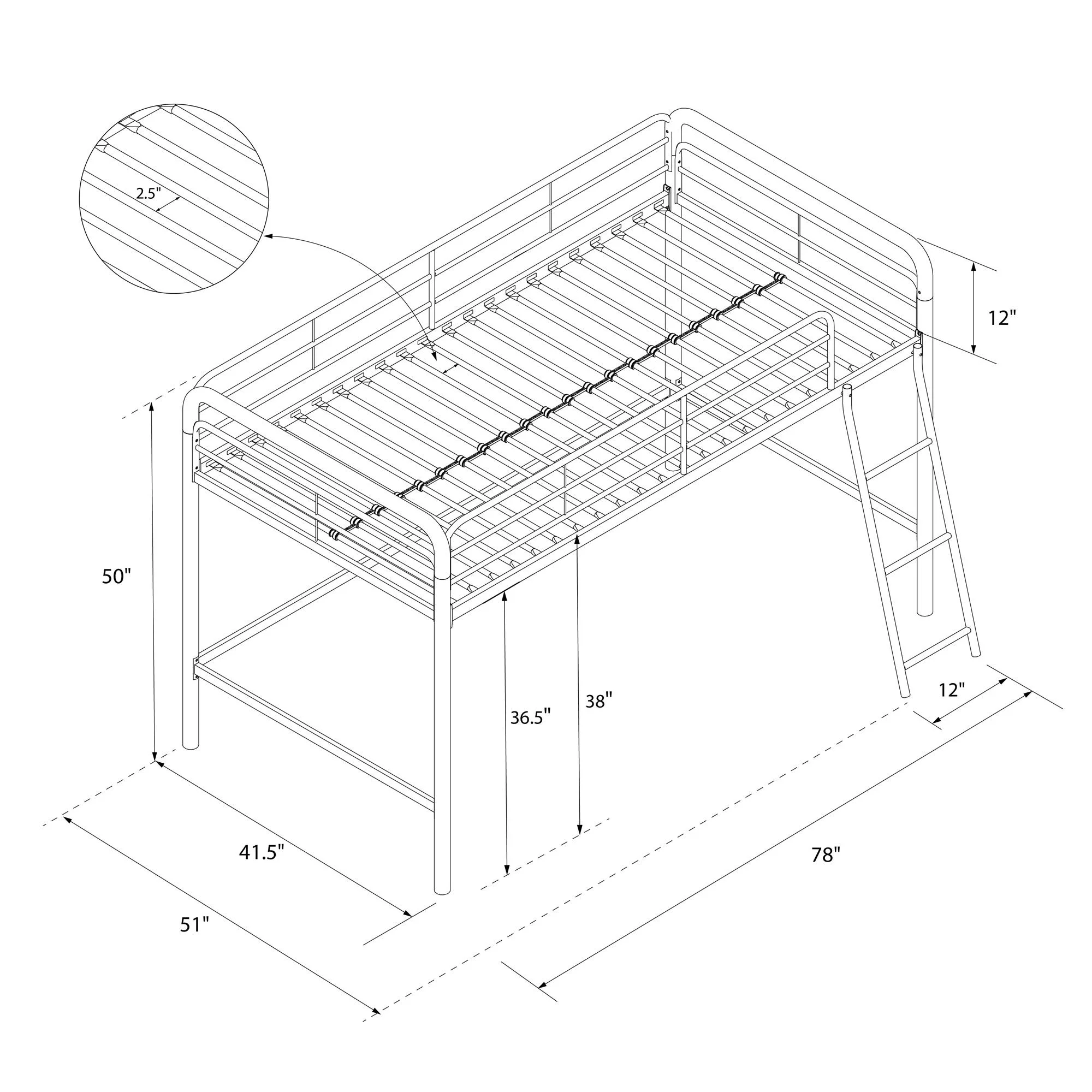 DHP Jett Junior Twin Metal Kids Loft Bed, Black