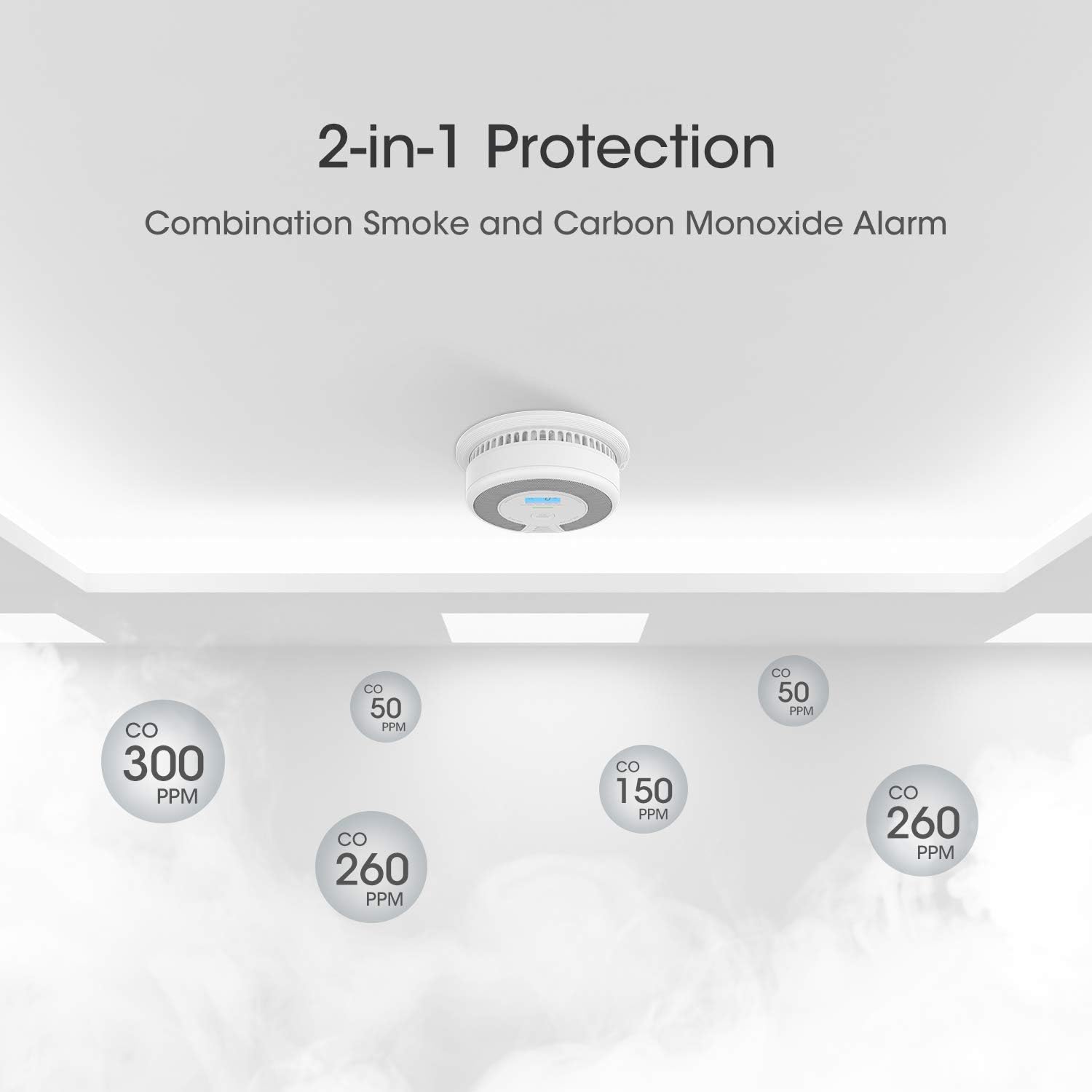 X-Sense Wireless Interconnected Combination Smoke and Carbon Monoxide Detector with LCD Display & 10-Year Battery, Over 820 ft Transmission Range, SC07-W, Pack of 6