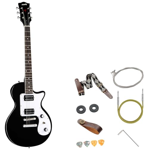 MLP-1 39 Inch Electric Guitar Kit, Beginner LP Full Size Solid Body Electric Guitar With HH Pickups, Gig Bag, Amplifier, Strap, Cable, Picks, String (White)