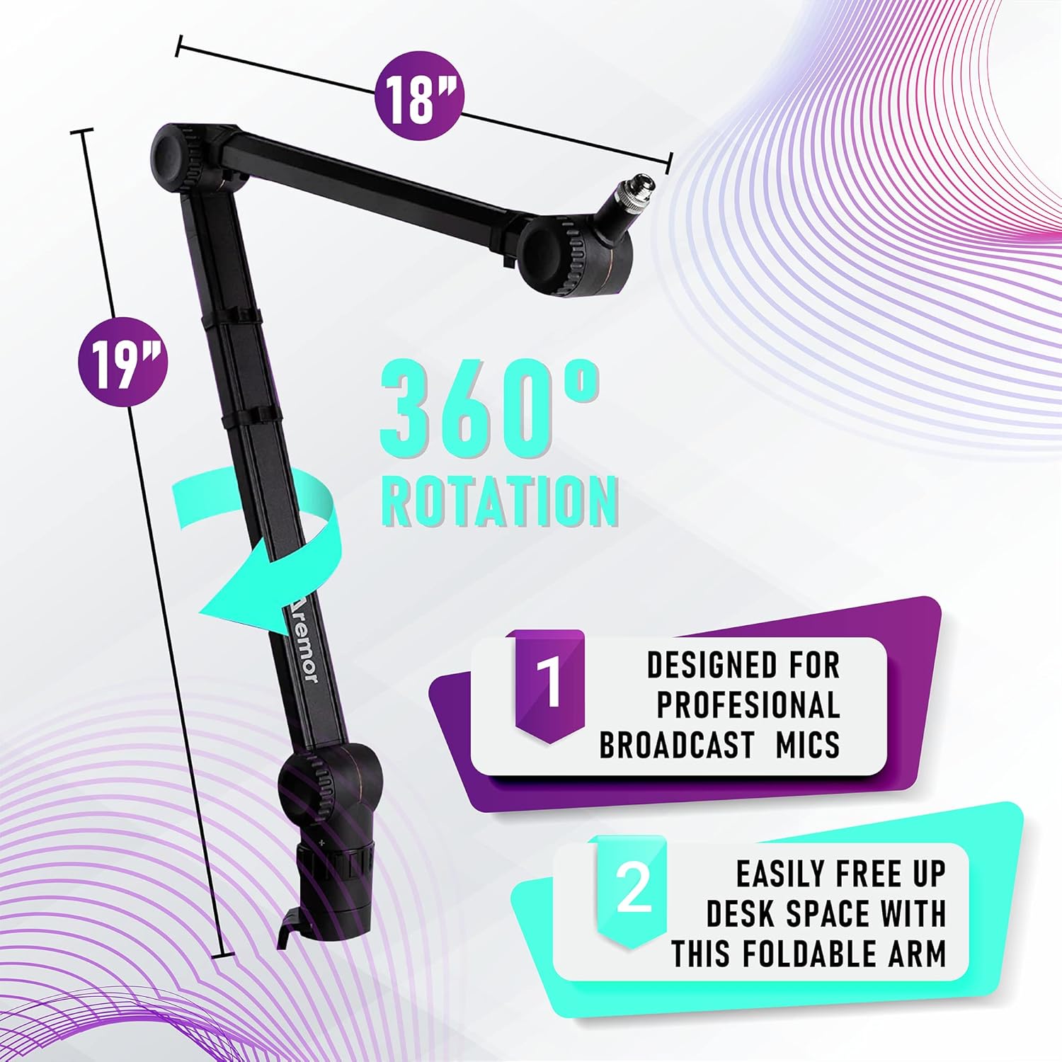 Aremor Pro Heavy Duty Deluxe Desk Mounted Tube-Style Broadcast Boom Arm Adjustable Suspension Boom Scissor Mic stand - Adjustable 360�� Rotatable Microphone Arm - Stable Microphone Mount Arms
