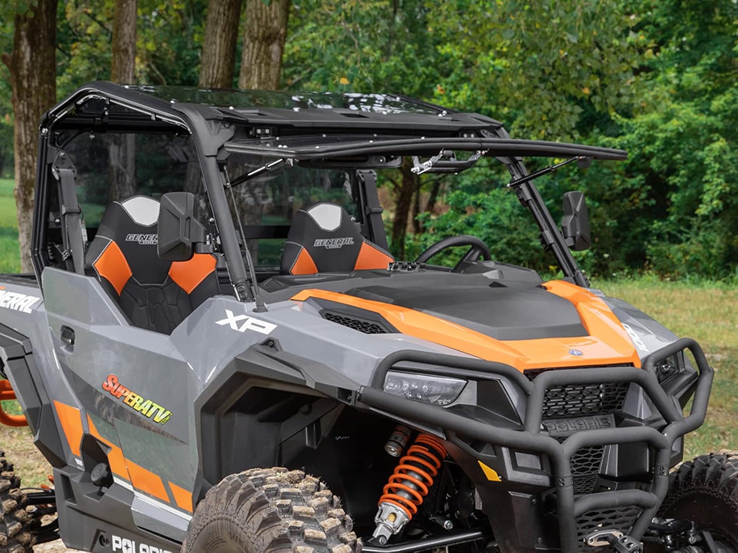 SuperATV Scratch Resistant 3-in-1 Flip Windshield for 2016+ Polaris General 1000/2017+ Polaris General 4 | 1/4 Thick Polycarbonate 25X Stronger than Glass | Can be set to Open, Vented, or Closed!
