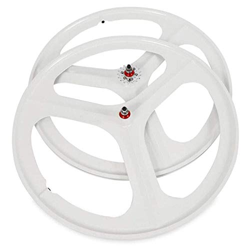 Bicycle Bike Wheel, 700C Fixed Gear Wheels, 26" Fixed Gear Bicycle Wheelset 3 Spoke Rim Single Speed Front Rear Fixie Bicycle Wheels Track Wheel Clincher Type Bike Wheel,(Front & Rear) White