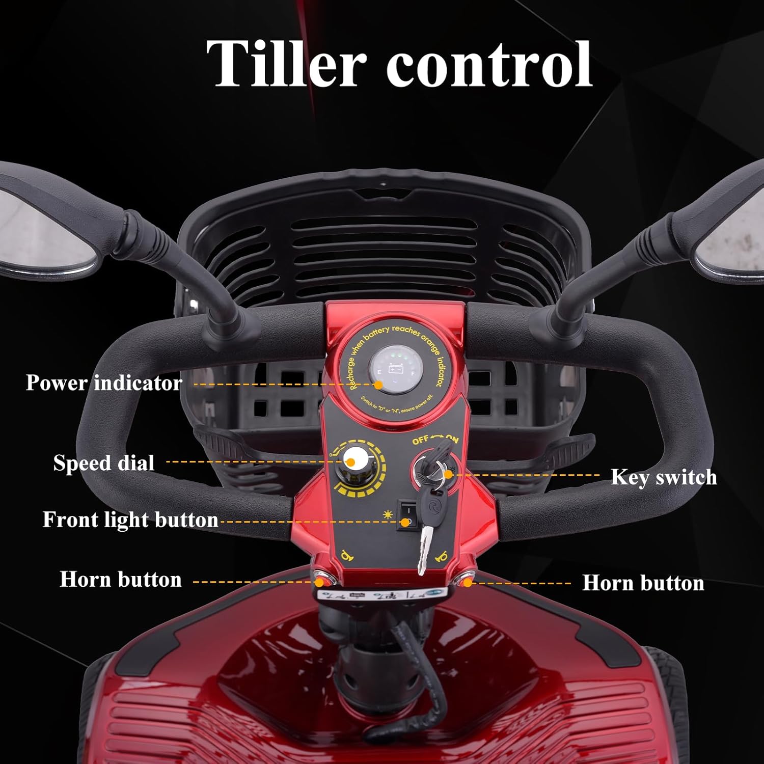 4 Wheel Powered Mobility Scooters, Mobility Scooters for Seniors, Folding Electric Wheelchairs for Adults Collapsible and Compact Duty Travel Scooter with Dual Battery and Basket(Red)