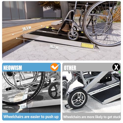 Protable Wheelchair ramp 3FT,Non-Slip Folding Aluminum Handicap Ramps,Threshold Ramps for Home,Holds up to 600lbs,Wheelchair ramp for Steps,Suitable for Stairs Steps,Doorways (Non-Slip 3FT)