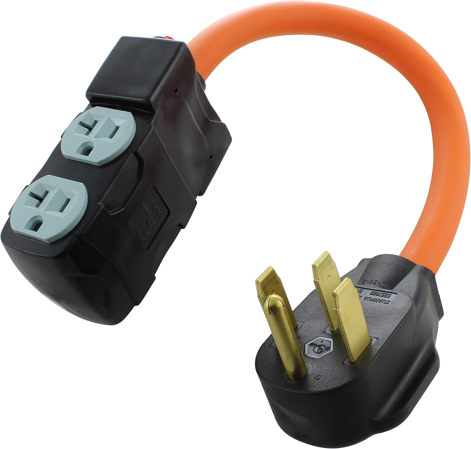 AC WORKS 4-Prong 220-Volt Plug to 120-Volt 15/ 20Amp Household Female Adapter Cord (4-Prong 14-50 Outlet to (4) Household W/Breaker) Pack of 2