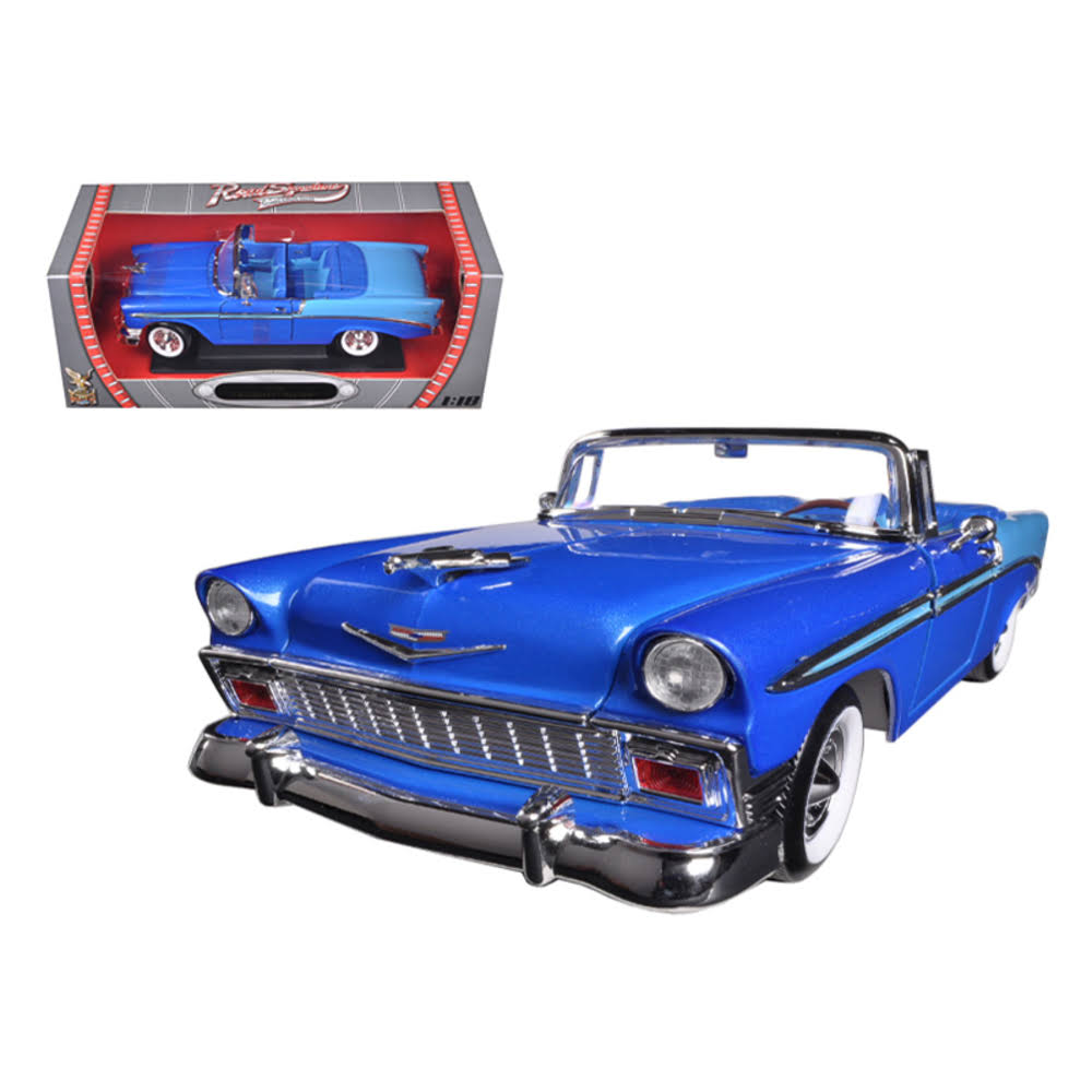 1956 Chevrolet Bel Air Convertible Blue 1/18 Diecast Car Model by Road Signature