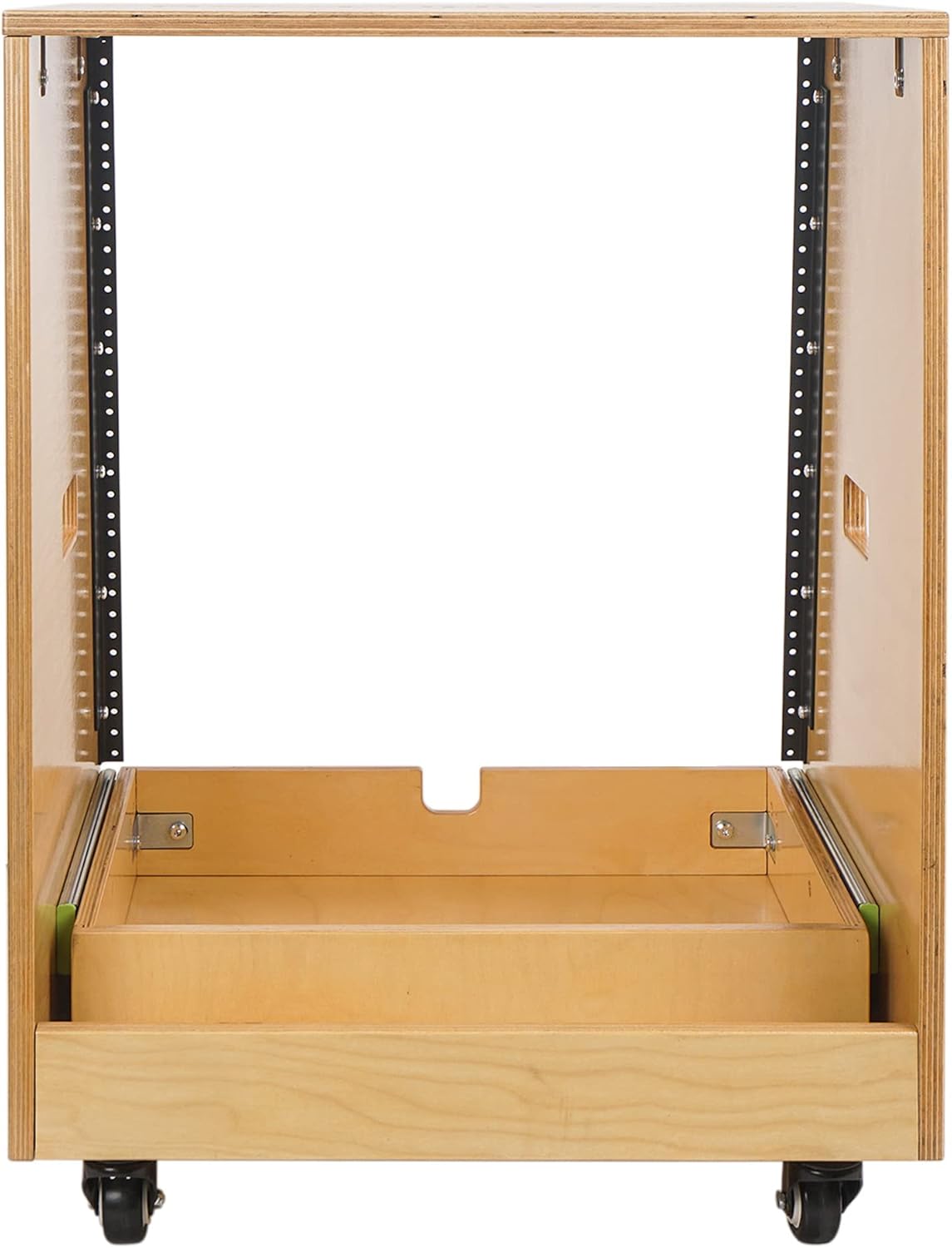 Sound Town 12U DIY Slanted Studio Rack with 12U Rack Space, Extra 2U Drawer, Plywood, Rubber Feet, Casters, Weathered Gray (SDRK-12TBD2)