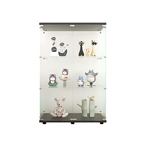 Glass Display Cabinet, 3 Shelves Glass Curio Cabinet Display Case, Floor Standing Glass Bookshelf Corner Cabinet for Living Room Bedroom Home Officee, 49.3" H x 16.7" W x 14.3" D, White