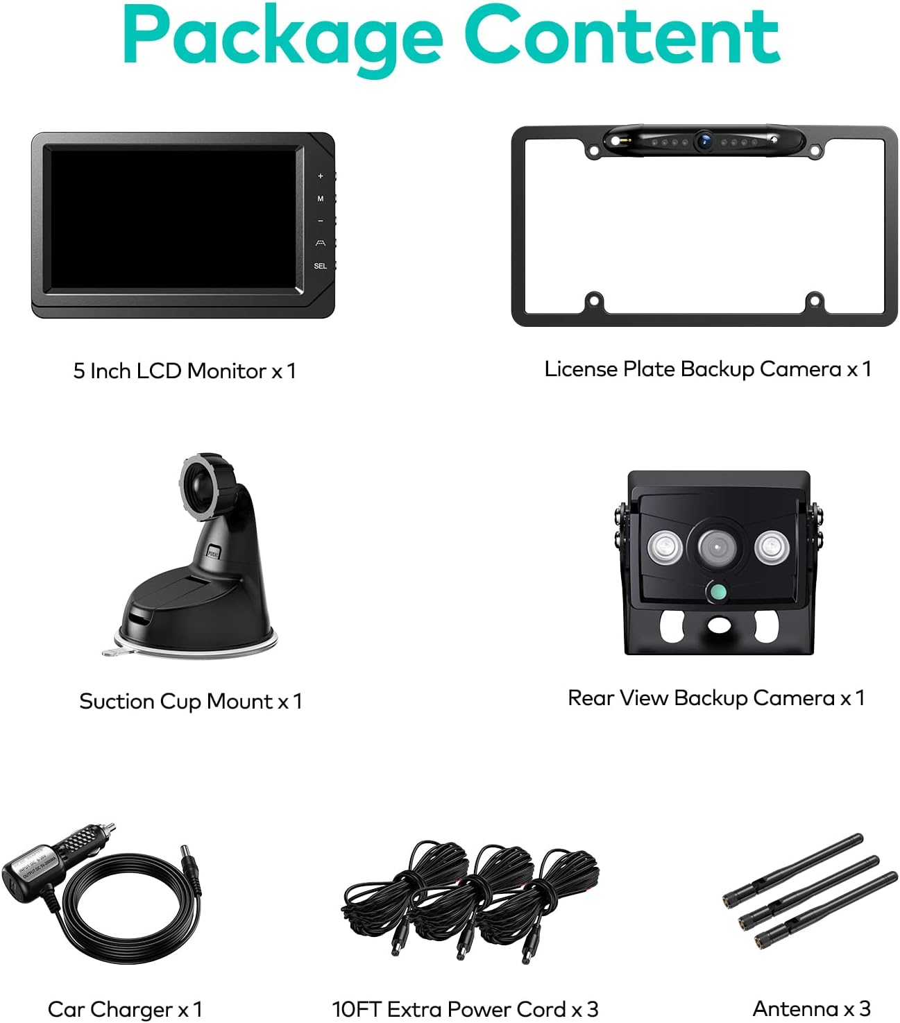 Nuoenx Wireless Backup Camera for RV, Split Screen 5 Inch HD Monitor W/ Wireless License Plate Backup Camera & Wireless Rear View Camera, IR Night Vision Waterproof Camera for RV, Trailer, 5th Wheel