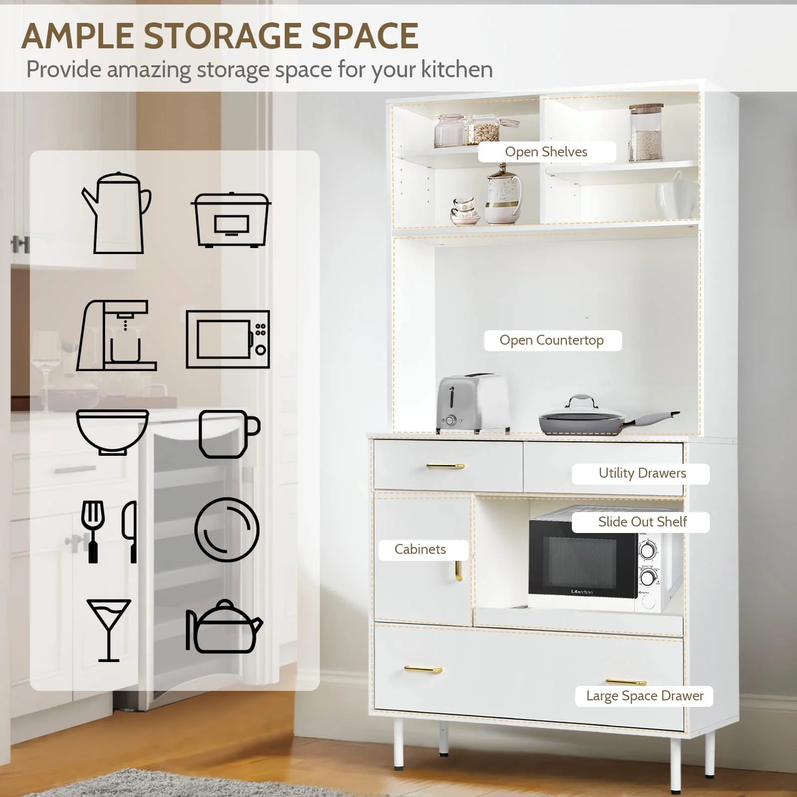 RichYa Kitchen Pantry Storage Cabinet, 71'' Freestanding Kitchen Storage Cabinets with 3 Drawers, White