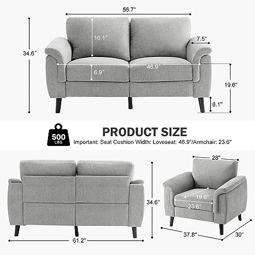 CDCASA Oversized Accent Chair,Chenille Fabric Mid Century Modern Chair, Comfy Upholstered Armchair Reading Chairs Single Sofa Chairs with Wood Legs for Bedroom Living Room, Blue, 2PCS