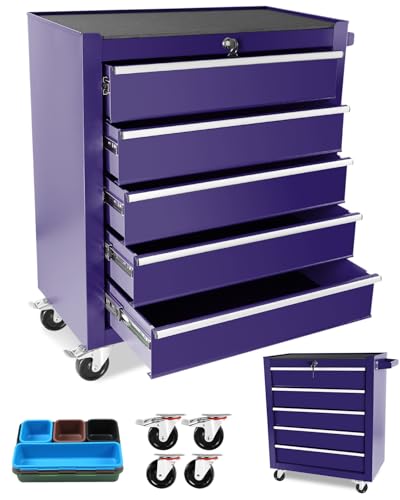 Heavy-Duty 7-Drawer Rolling Tool Chest with Wheels, Steel Tool Storage Cabinet with Lock & Liner for Workshop for Workshop/Garage - Includes 7 Organizer Boxes, Black