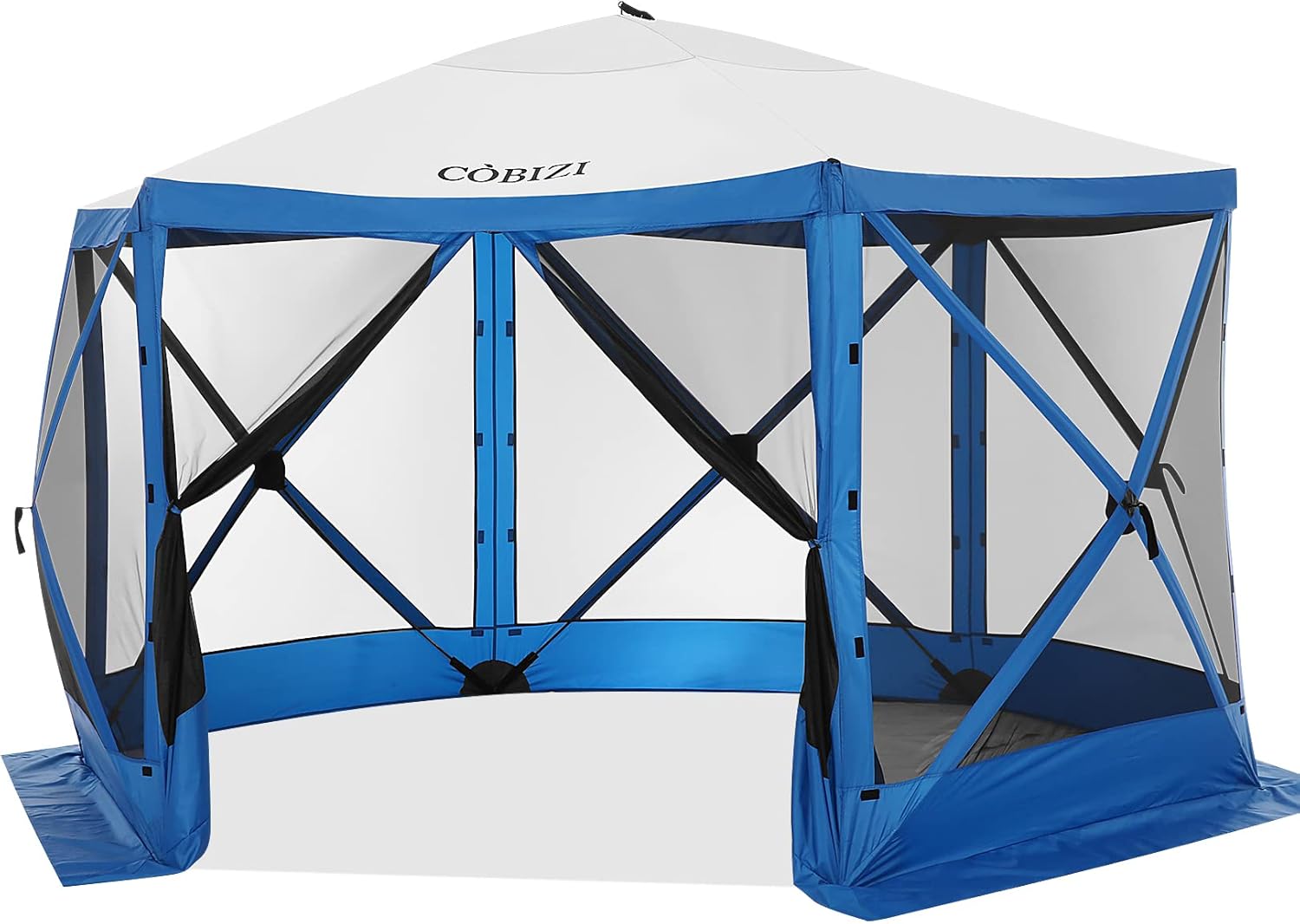 COBIZI 12x12ft Pop up Gazebo Screen House Tent with Mosquito Netting, 6 Sided Pop-up Canopy Shelter Tent Easy-Set portable gazebo with Carry Bag for Outdoor Camping, Lawn and Backyard, Blue