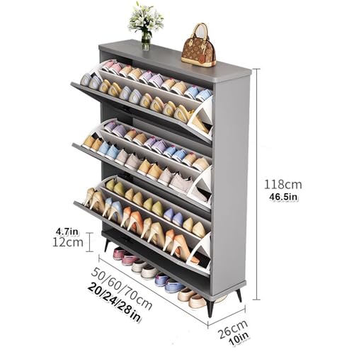 Shoe Cabinet with 3 Flip Drawers, Slim Shoe Storage Cabinet, Free Standing Hidden Narrow Shoe Rack Shoe Organizer for Entryway/Hallway/Closet(Gray,70 * 18 * 118cm)