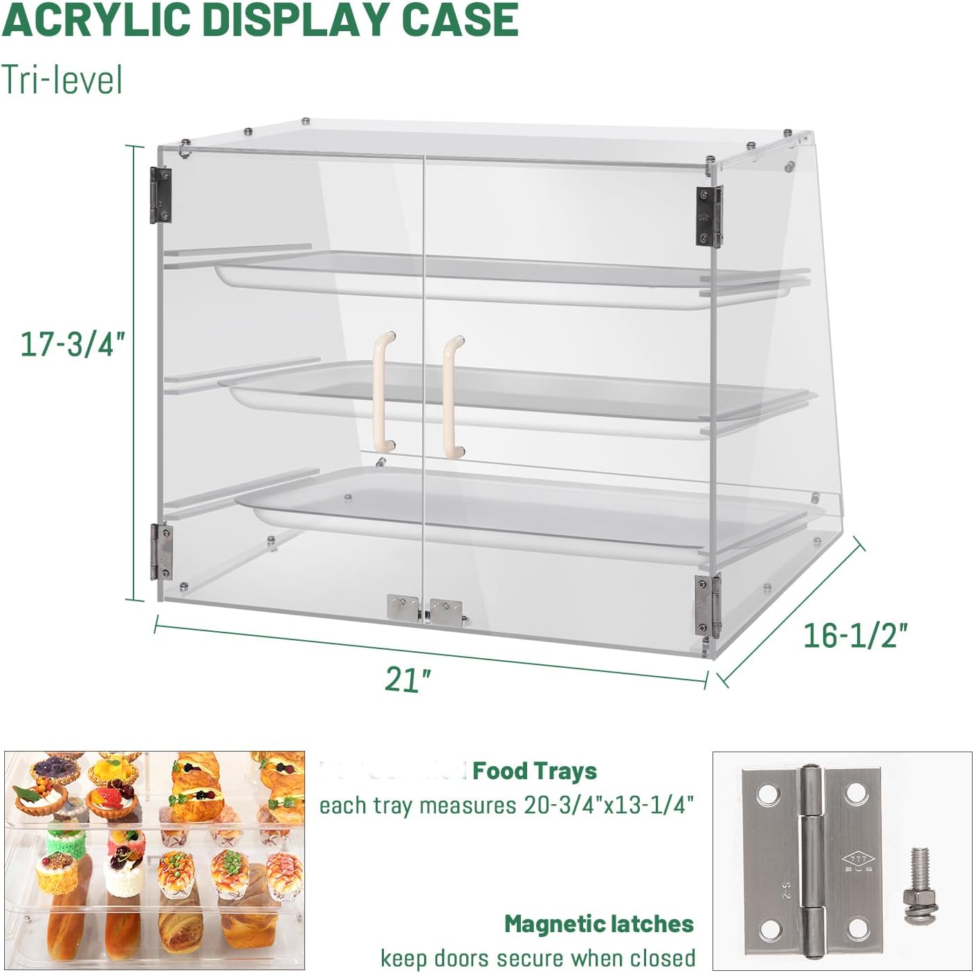3 Tray Commercial Countertop Bakery Display Case with Rear Doors - 21" x 17 3/4" x 16 1/2"