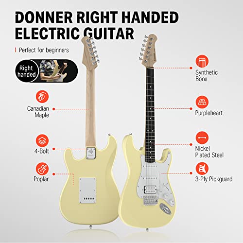 Donner DST-100B 39 Inch Electric Guitar Beginner Kit Solid Body Full Size Black HSS for Starter, with Amplifier, Bag, Digital Tuner, Capo, Strap, String,Cable, Picks