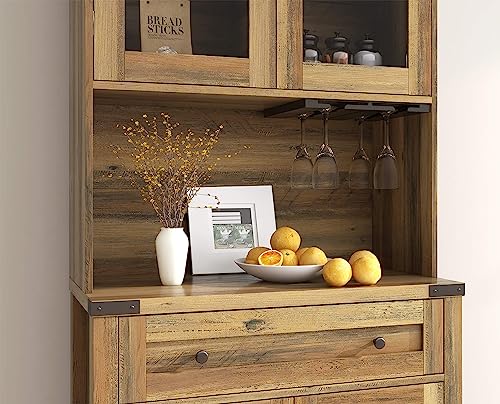 72 inch Tall Kitchen Pantry Cabinet Storage Hutch, Kitchen Cupboard with Countertop for Microwave, Coffee Bar, Free Standing Pantry with Doors for Living Room（2Pcs High + 1 Pcs Low Cabinet）