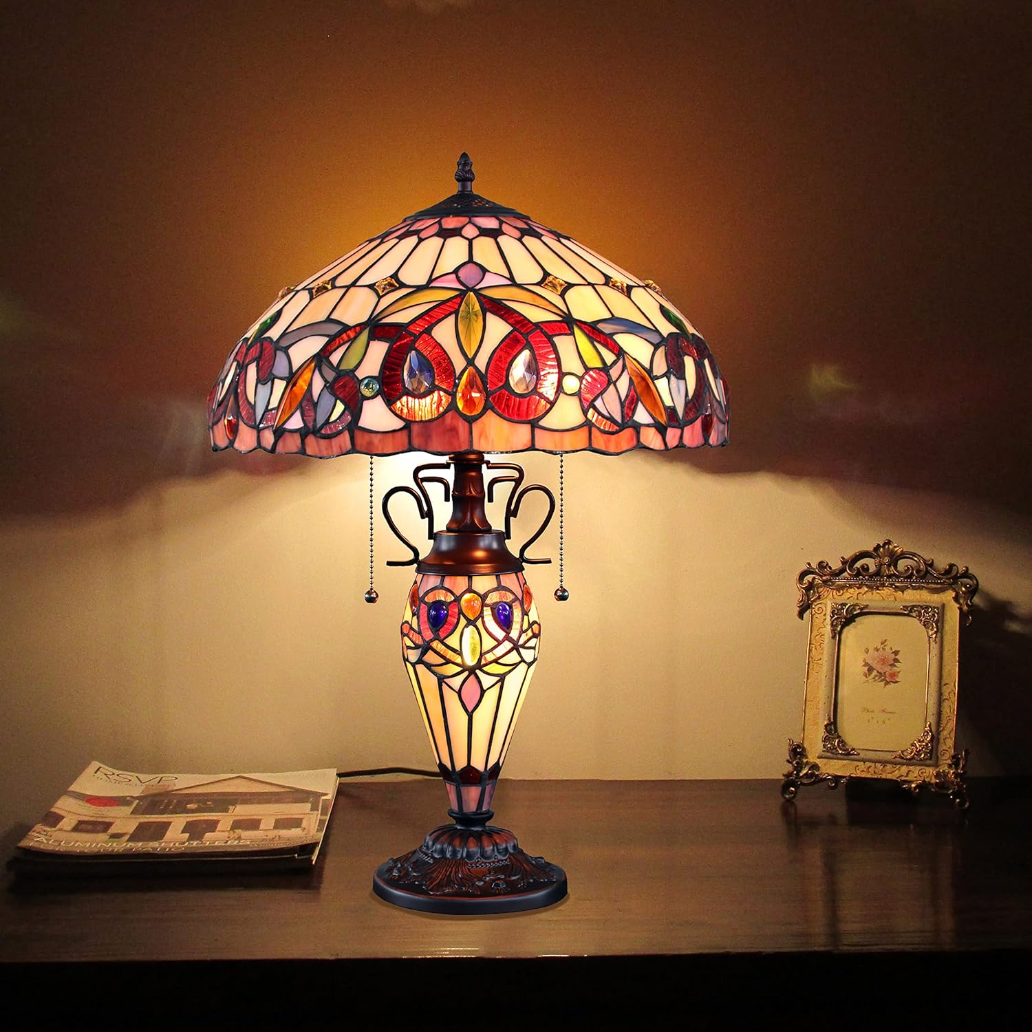 Chloe Lighting SERENITY Tiffany-style Dark Bronze 3 Light Double Lit Table Lamp 16" Shade