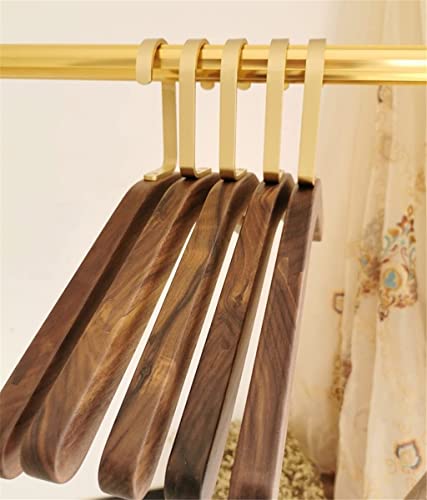 Solid Wood Hangers Brass Hooks Home Clothing Store Display Special Care Wardrobe with Black Walnut Seamless Clothes (A 5Pcs)