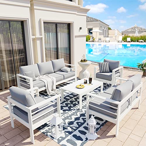 UDPATIO 8 Piece Aluminum Patio Furniture Set, Oversized Modern Outdoor Furniture Set with Olefin Fabric Cushion for Patio Deck Backyard, Dark Grey(with Waterproof Covers)