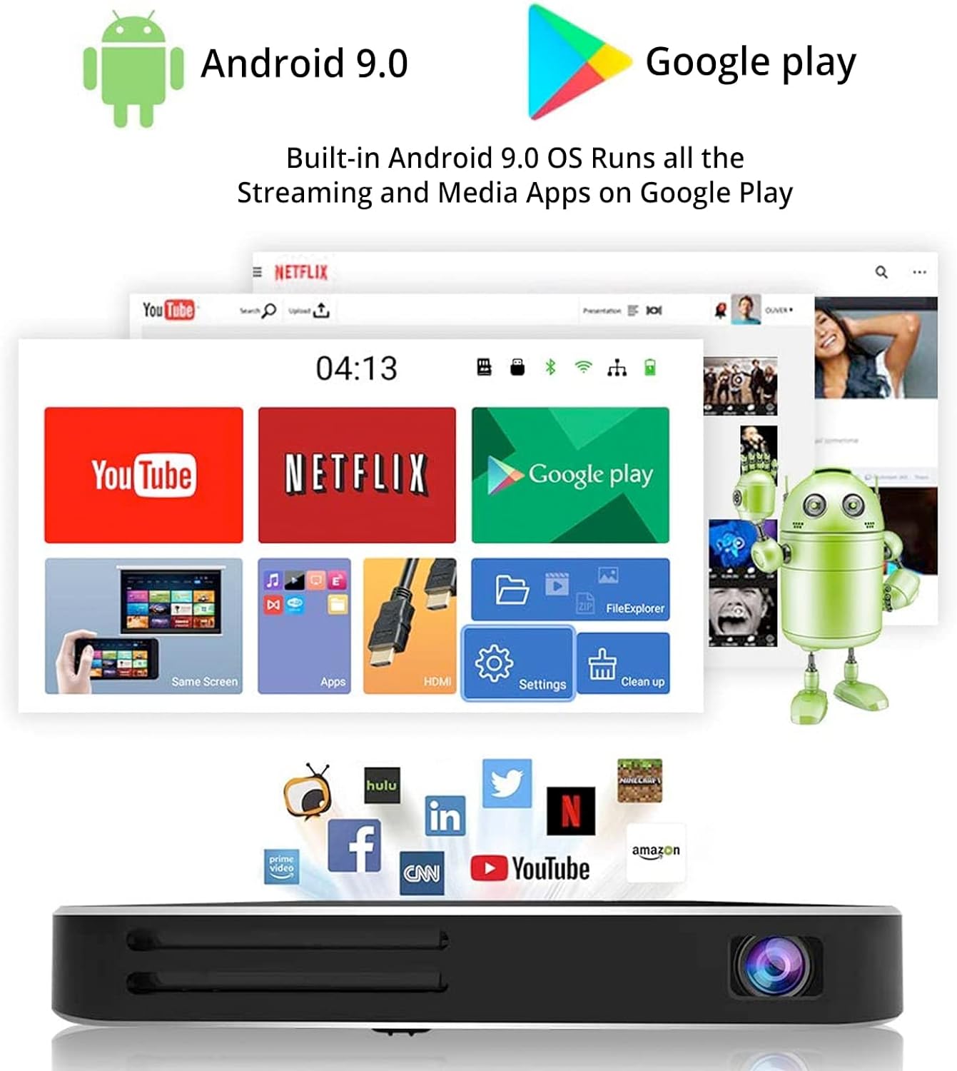 AKASO WT50 Mini Pocket Pico Projector, 1080P Movie Video DLP Portable Projector with Android OS, Built-in Battery WiFi & Bluetooth, Projector for Cookie Decorating, Connects to iPhone and Android