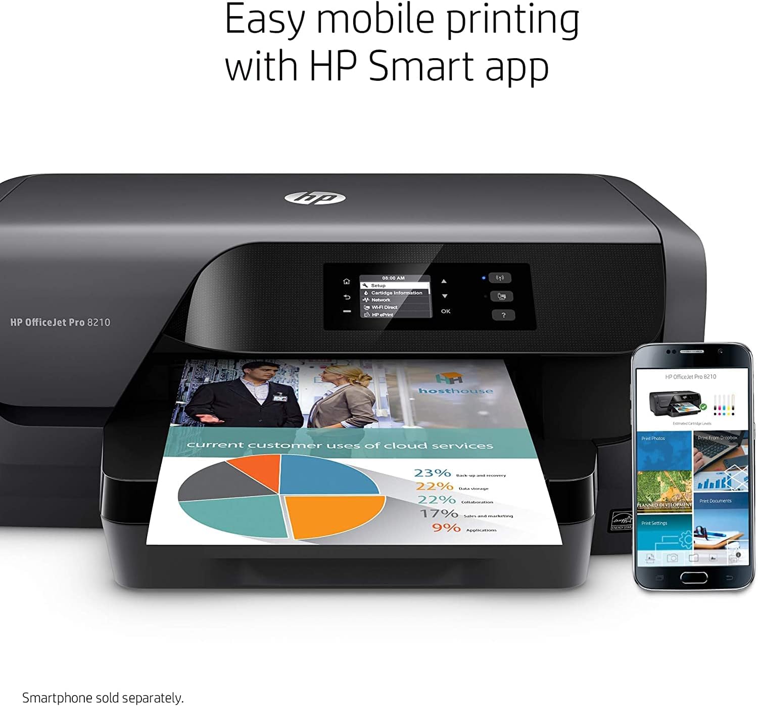 HP OfficeJet Pro 8210 Wireless Color Printer for Home Business, 2.0” Mono Display, auto 2-Sided Color Printing, 250-sheet Capacity Paper Tray, Copy Print +USB Cable