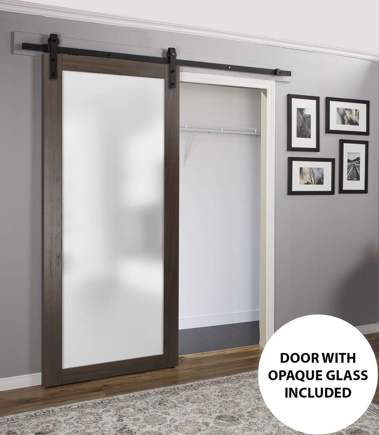 Frosted Lite Glass Door Panel Slab 32 x 84 | Planum 2102 Chocolate Ash | Use as Barn Pocket Sliding Closet | Solid Wood Core Interior Door
