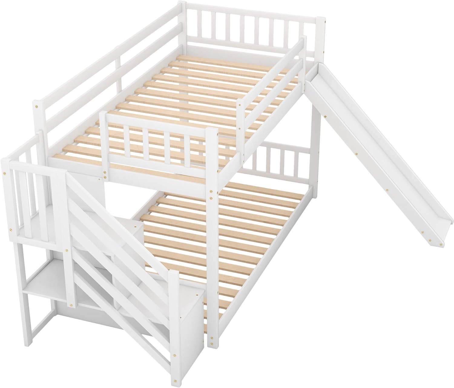 Kids Bunk Bed With Stairs, Over Bunk Bed With Stairs And Slide, Low Bunk Bed For Toddlers Wood, Bunk+Bed+With+Slide, White