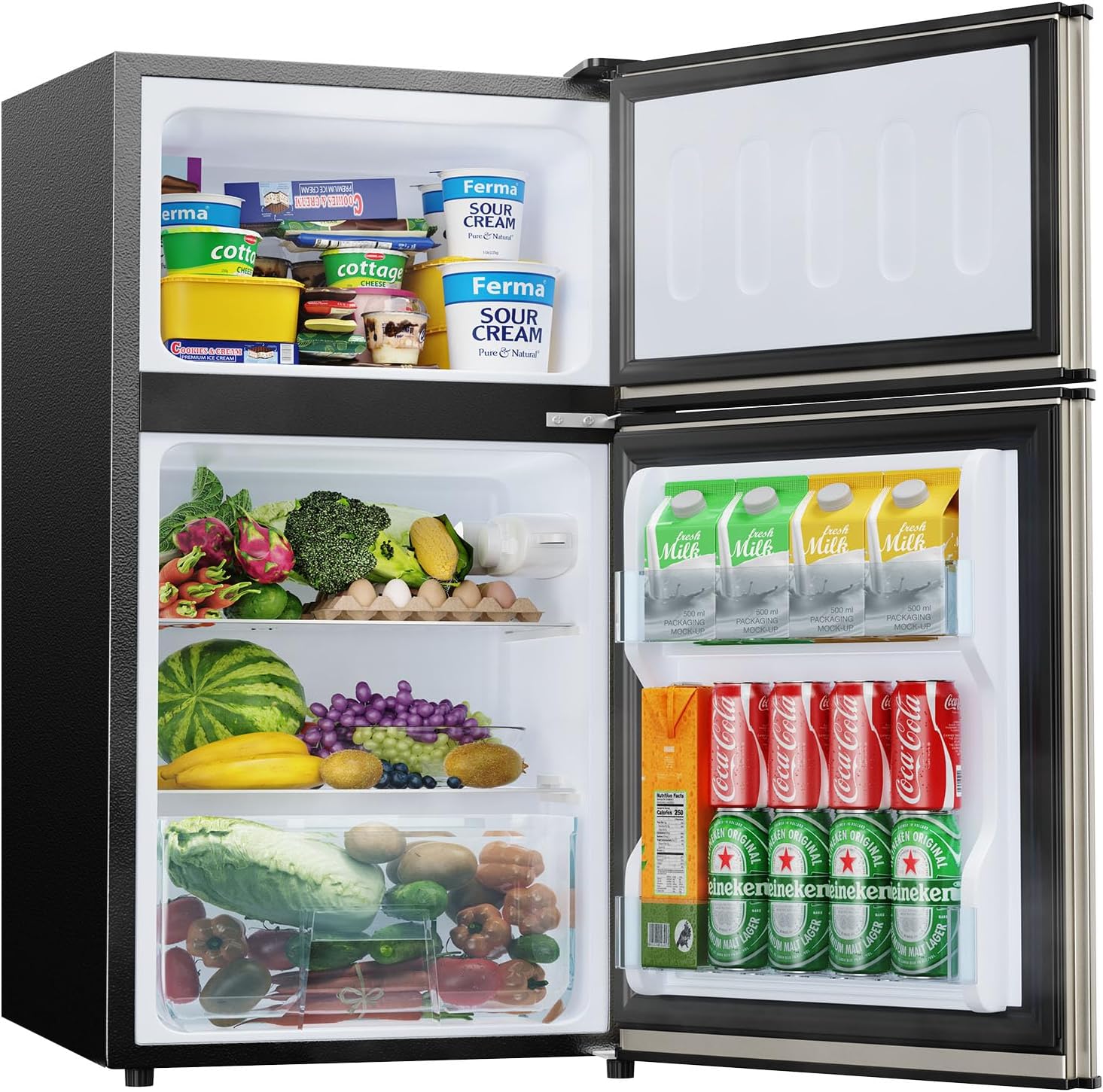 Mini Fridge with Freezer Quite: 3.2 Cu.Ft Mini Refrigerator with 2 Doors - Compact Small Refrigerator - for Bedroom Dorm Office Apartment Fridge - Champagne