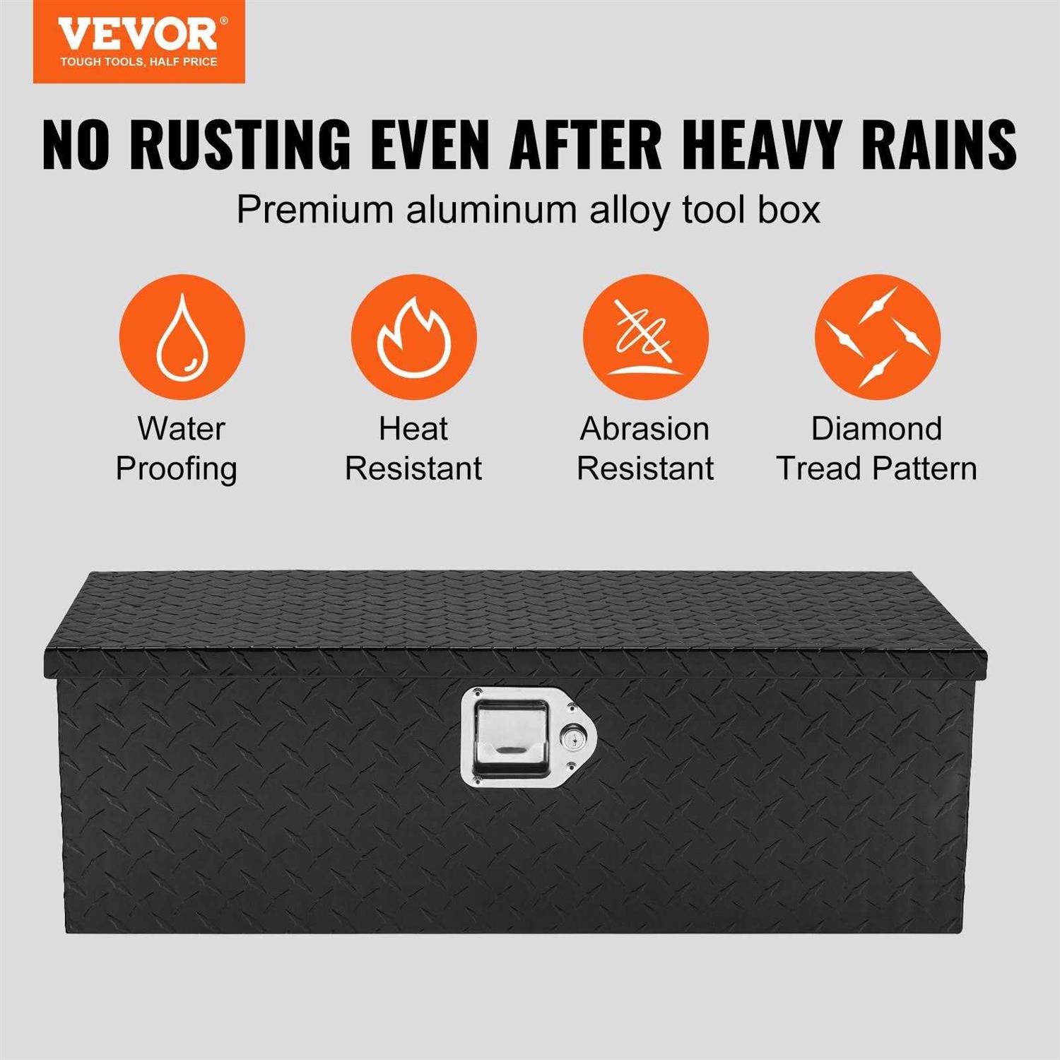 VEVOR Heavy Duty Aluminum Truck Bed Tool Box, Diamond Plate Tool Box with Side Handle and Lock Keys	VEVOR Heavy Duty Aluminum Truck Bed Tool Box, Diamond Plate Tool Box with Side Handle and Lock Keys